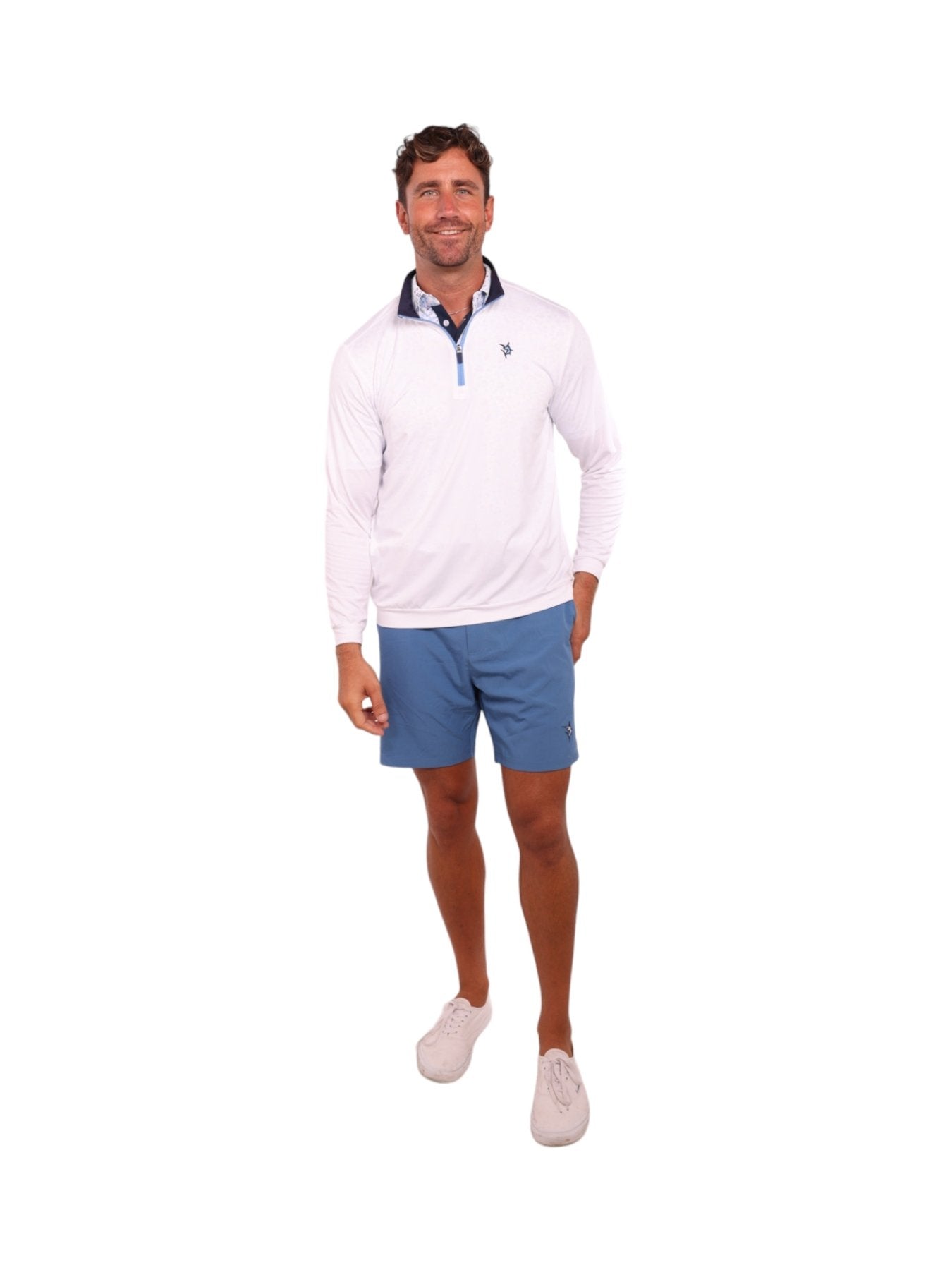 Long Beach Quarter Zip White - UPF 50 Performance Sun Shirt Men's Performance - Triniskies
