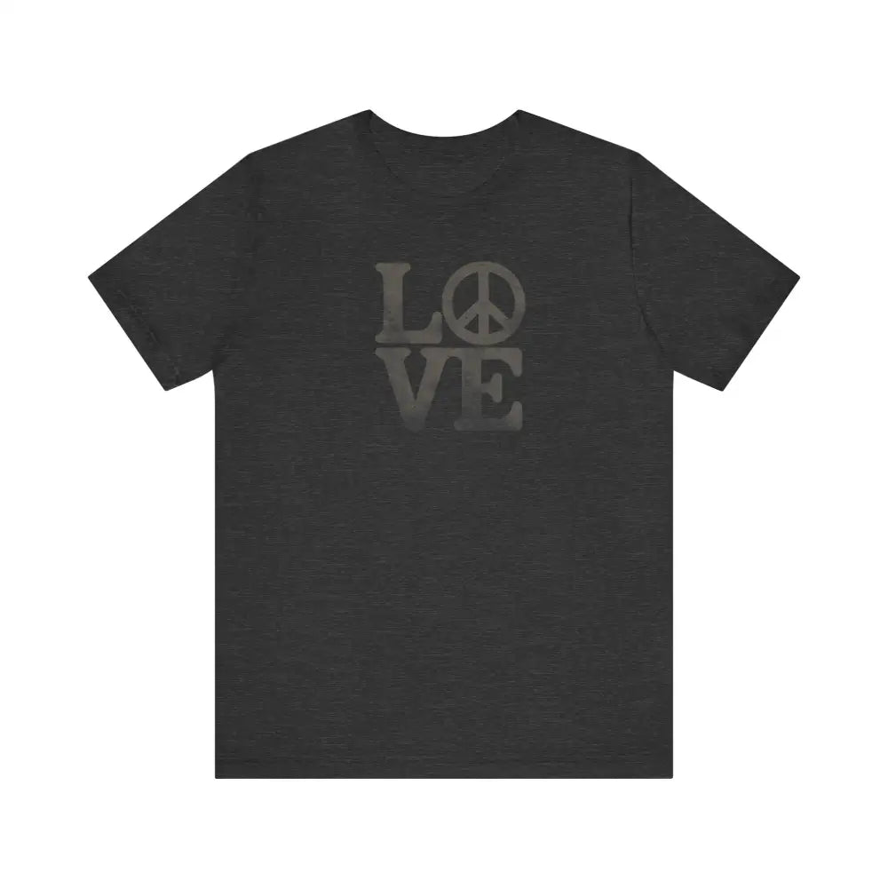 Dark gray unisex t-shirt with Love peace sign graphic tee