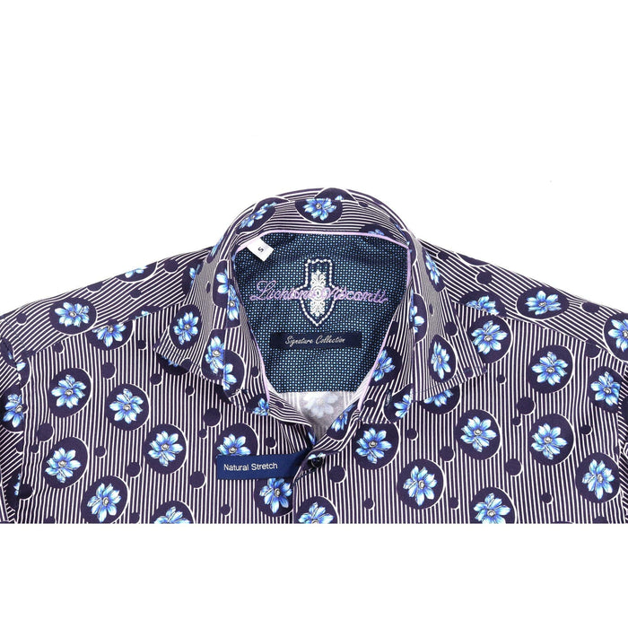 Luchiano Visconti Small / Blue Luchiano Visconti Navy & White Stripes, Royal Blue Floral Shirt, SZ S * men991