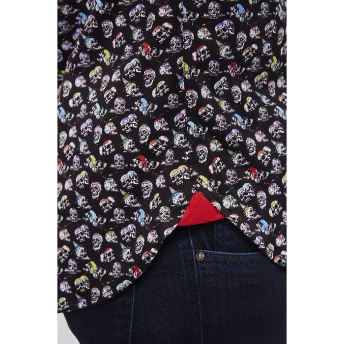 Luchiano Visconti XL / Black Luchiano Visconti Multi-Color Skulls Stretch Long-Sleeve Woven Shirt XL * men972