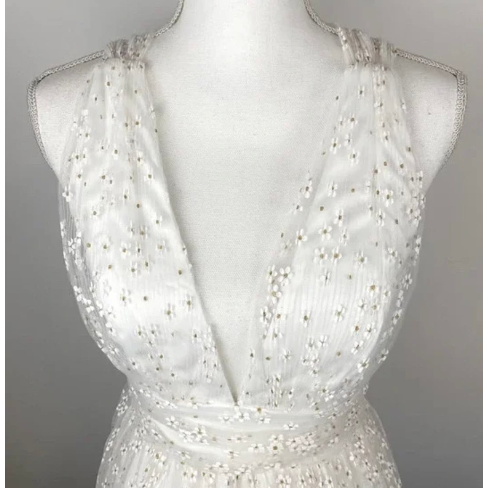 Lulus Daisy Floral Tulle Twist Back Skater Mini Dress White Size XS WD28 - Triniskies