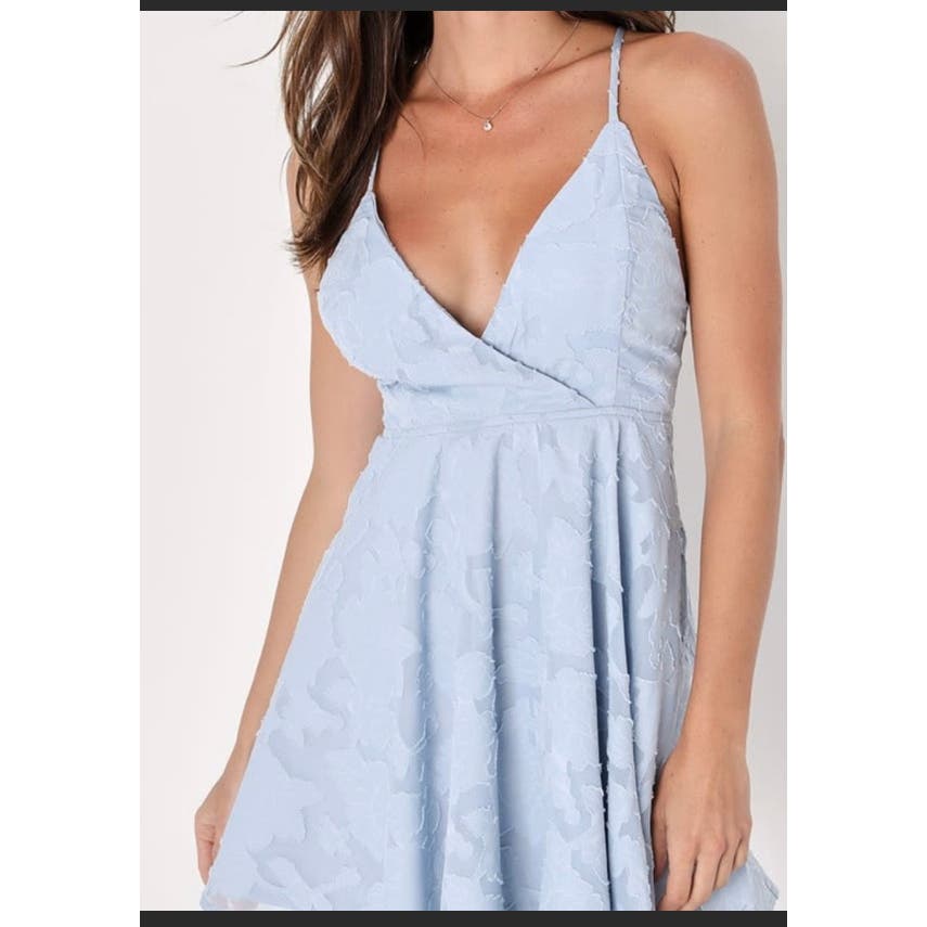 Lulus Days of Beauty Dusty Blue Burnout Skater Dress* Size Small WD24 - Triniskies