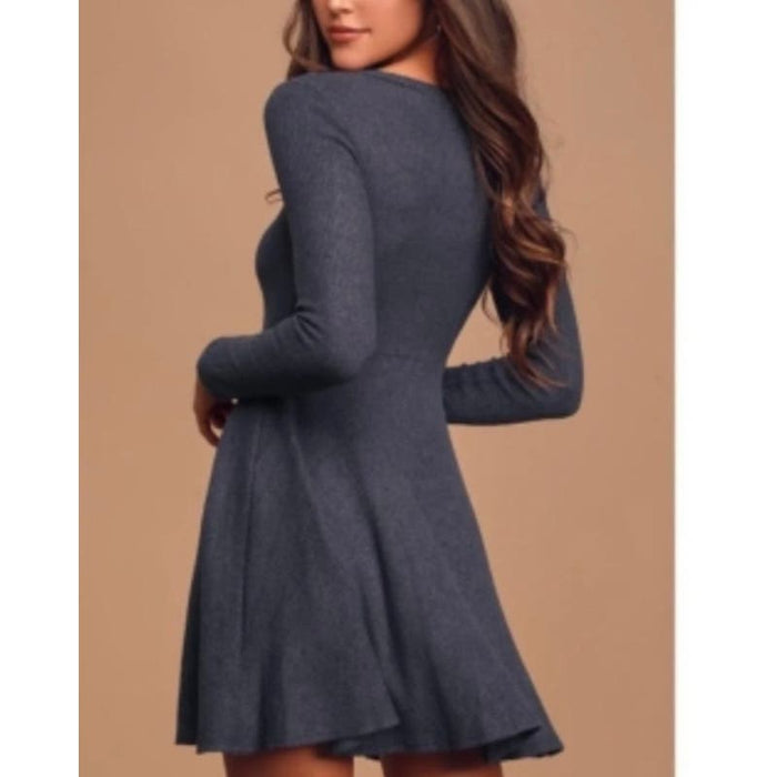 Lulus XL / Bliue Lulus Fit Beautiful Ribbon Knit Long Sleeve Skater Dress * Size 27 WD27