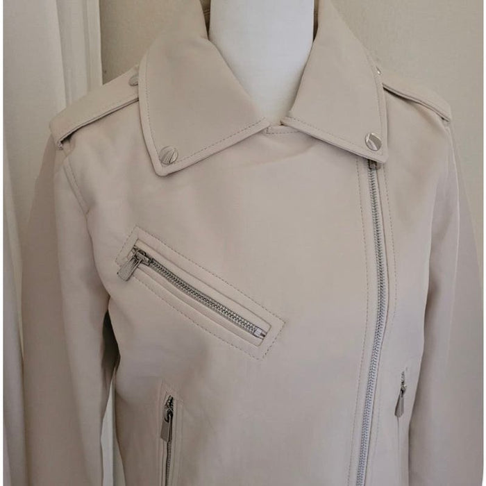 Lulus XS / Beige Lulus Pretty Powerful Beige Vegan Leather Jacket - Size XS wc29