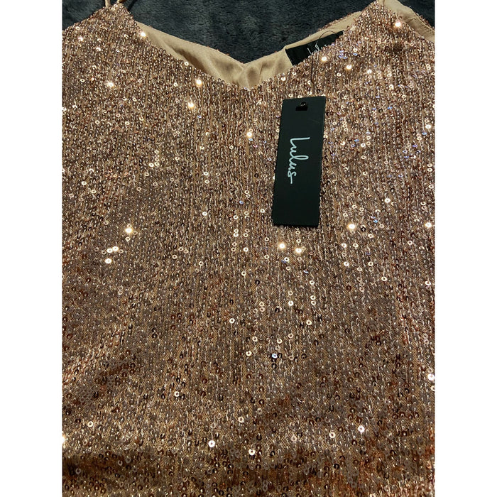 Lulus XSmall / Multi color Lulus Sparkling Glimpse Rose Gold Sequin Cami Top SZ XS - Party-Ready Glam WTS03