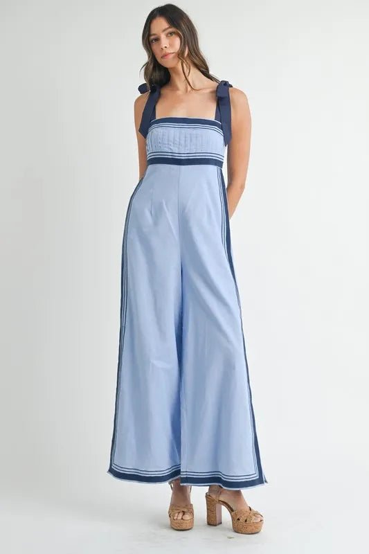 MABLE Linen Mix Chevron Sail Strap Wide Leg Jumpsuit – Coastal Chic - Triniskies