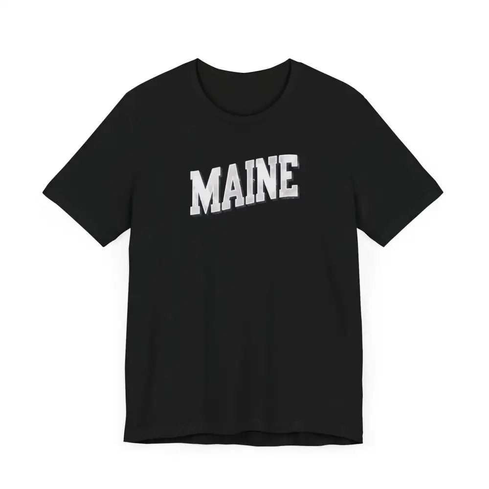 Maine Pride Tee black short-sleeved crew-neck t-shirt with MAINE print
