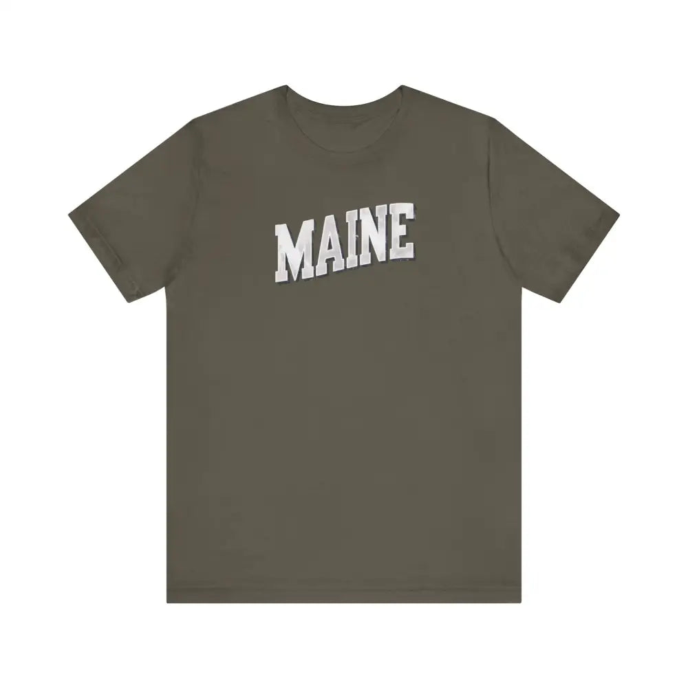 Olive green Maine Pride Tee with MAINE print on chest