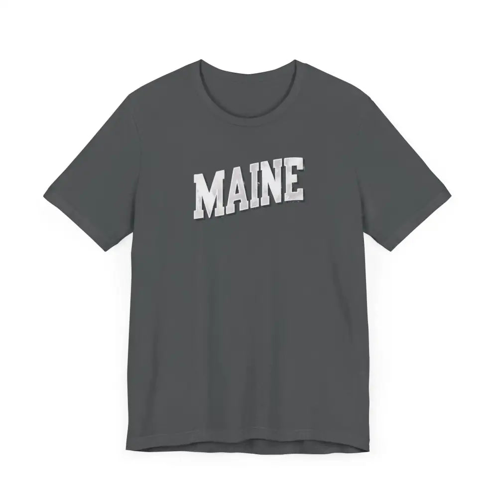 Dark gray Maine Pride Tee with white MAINE letters