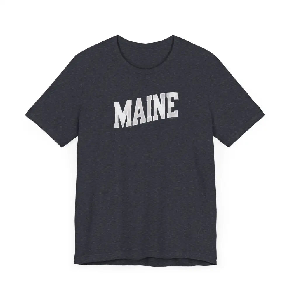 Maine Pride Tee short-sleeved dark gray cotton t-shirt with white Maine graphic