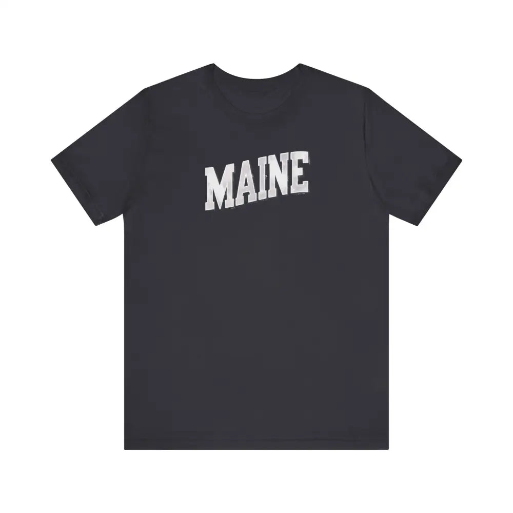 Dark gray Maine Pride Tee t-shirt with MAINE print on back