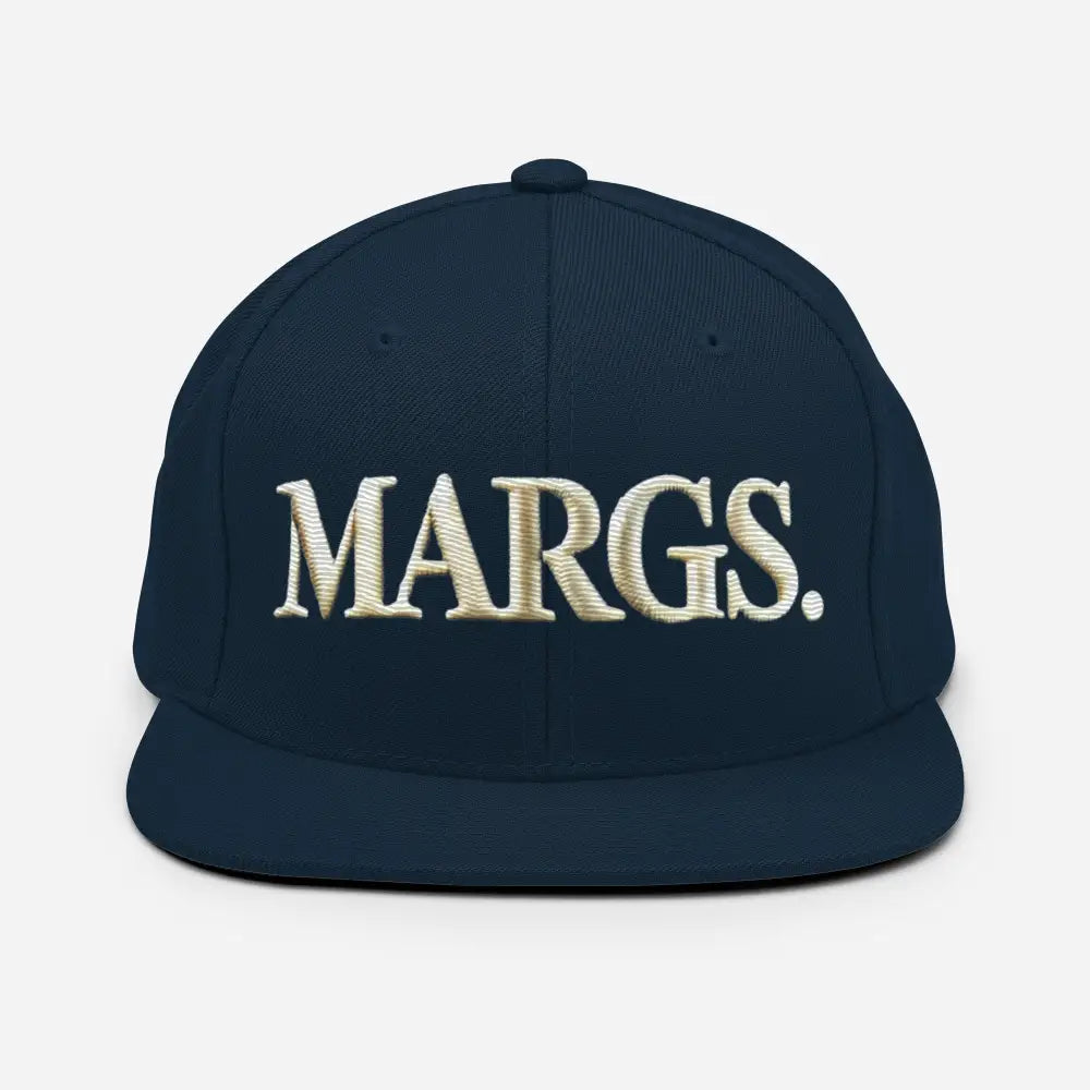 Navy blue embroidered Margs flat brim baseball cap by Trini Skies