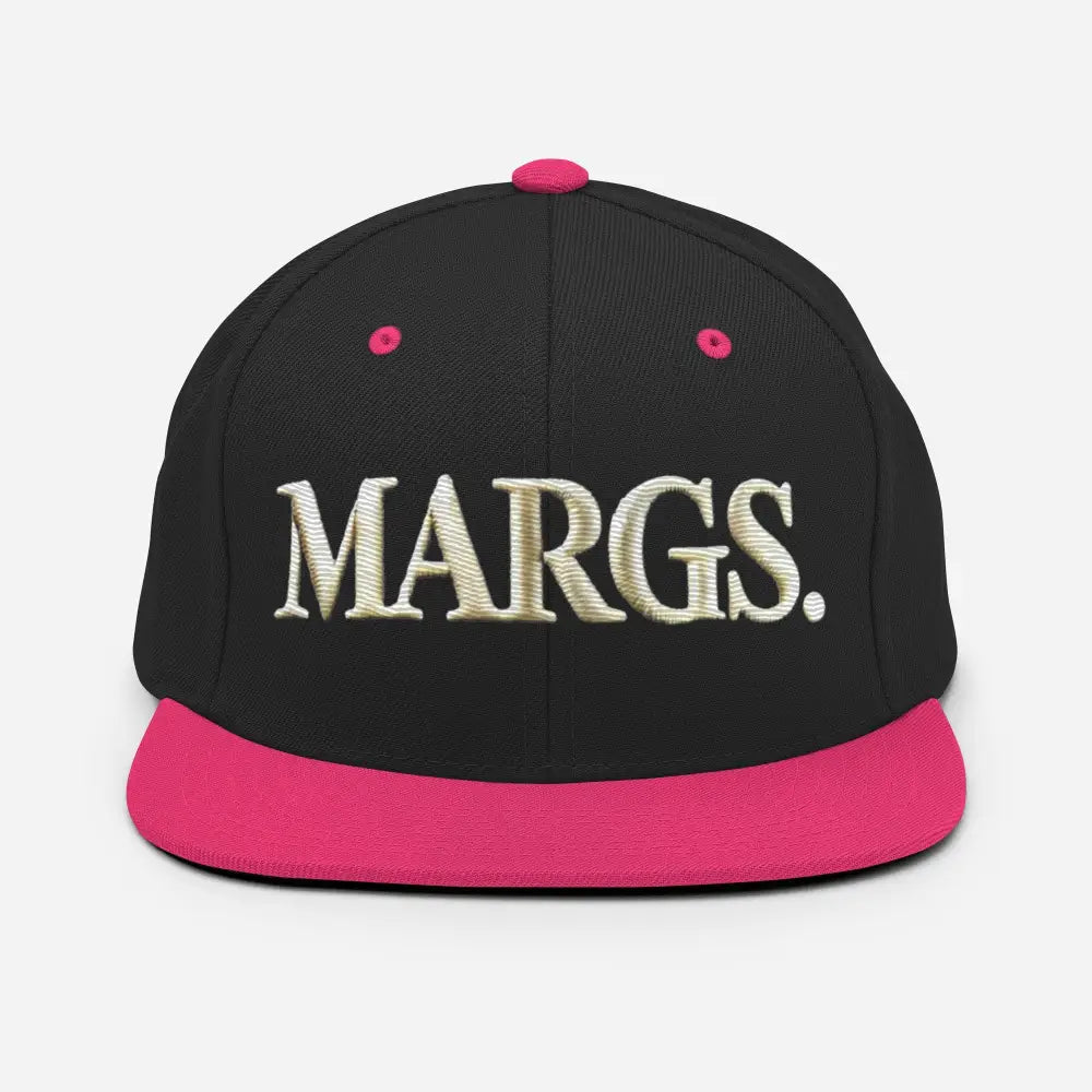 Black and pink embroidered Margarita snapback hat by Trini Skies
