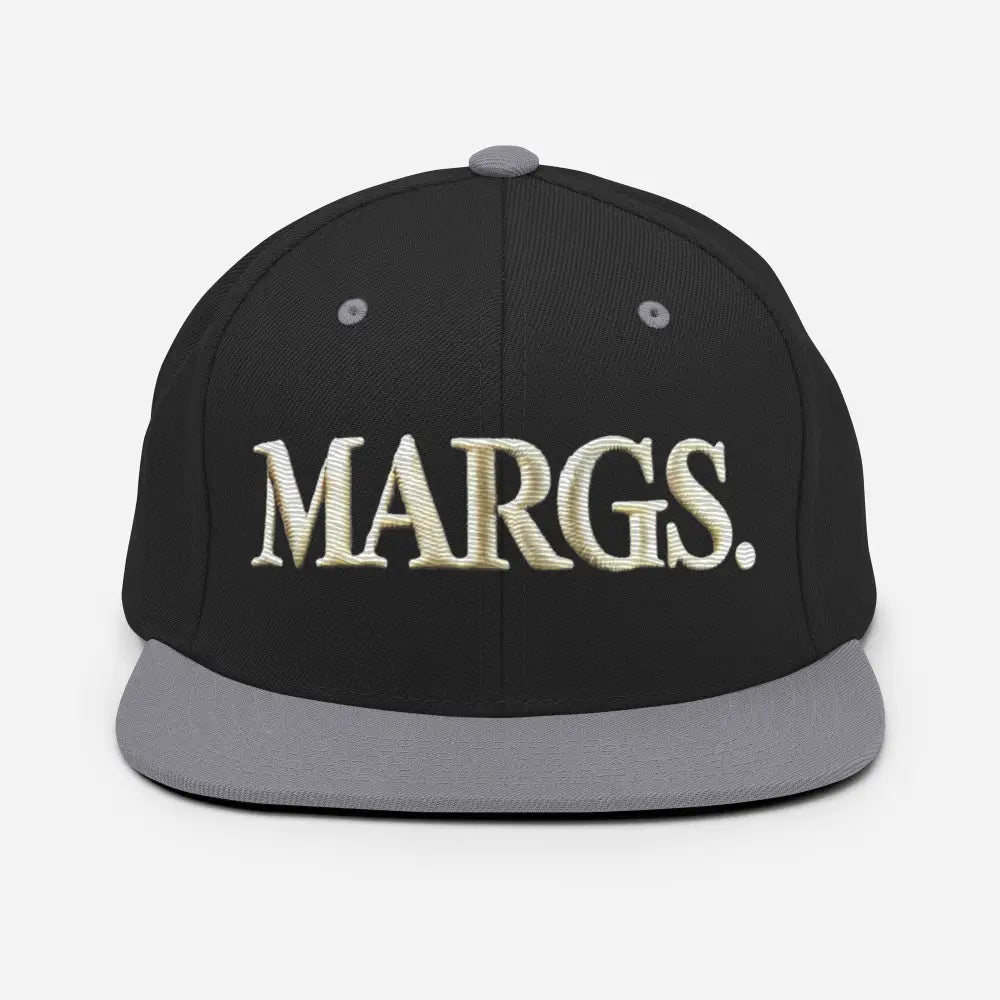 Trini Skies embroidered margarita snapback hat in black and gray