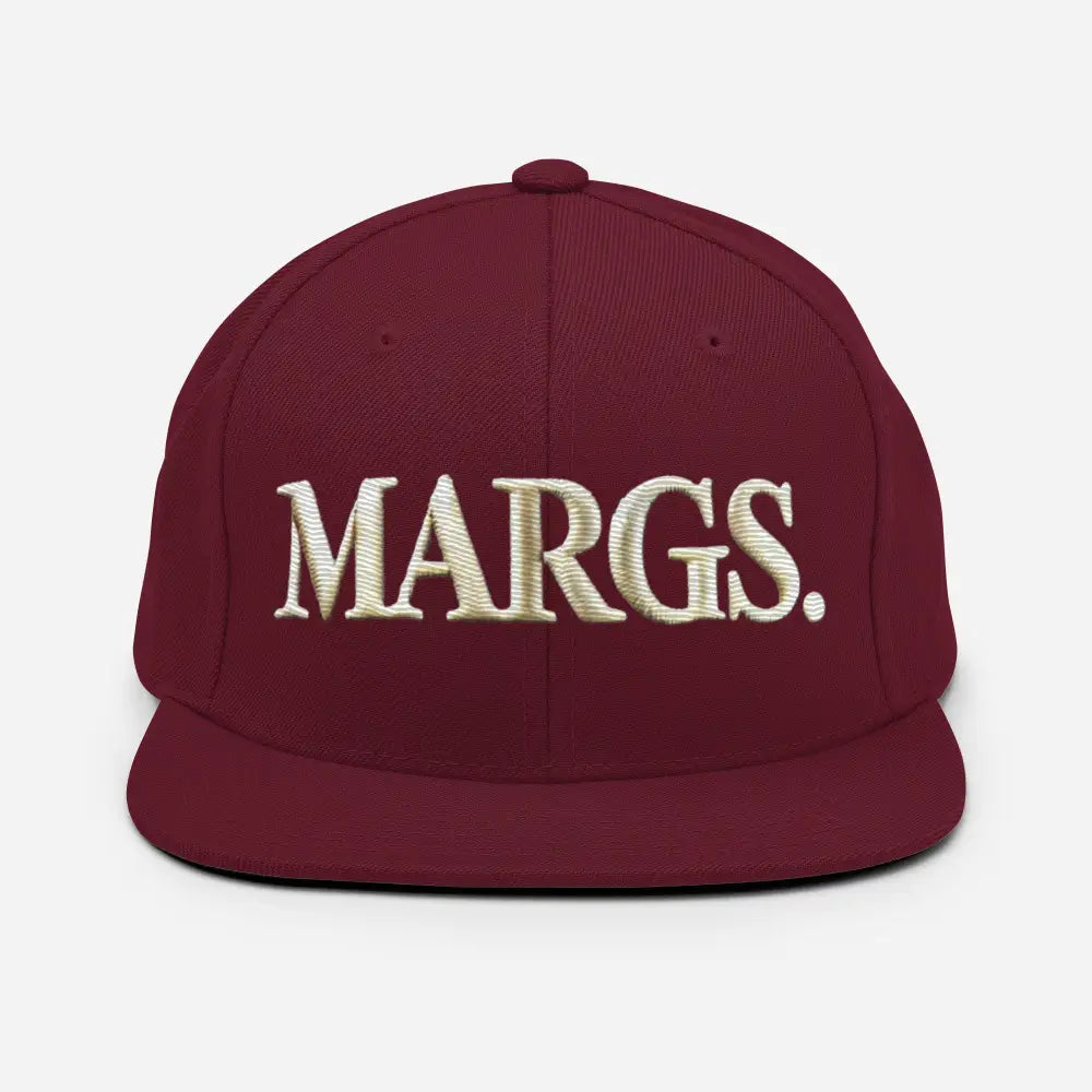 Maroon embroidered Margs hat flat brim baseball cap