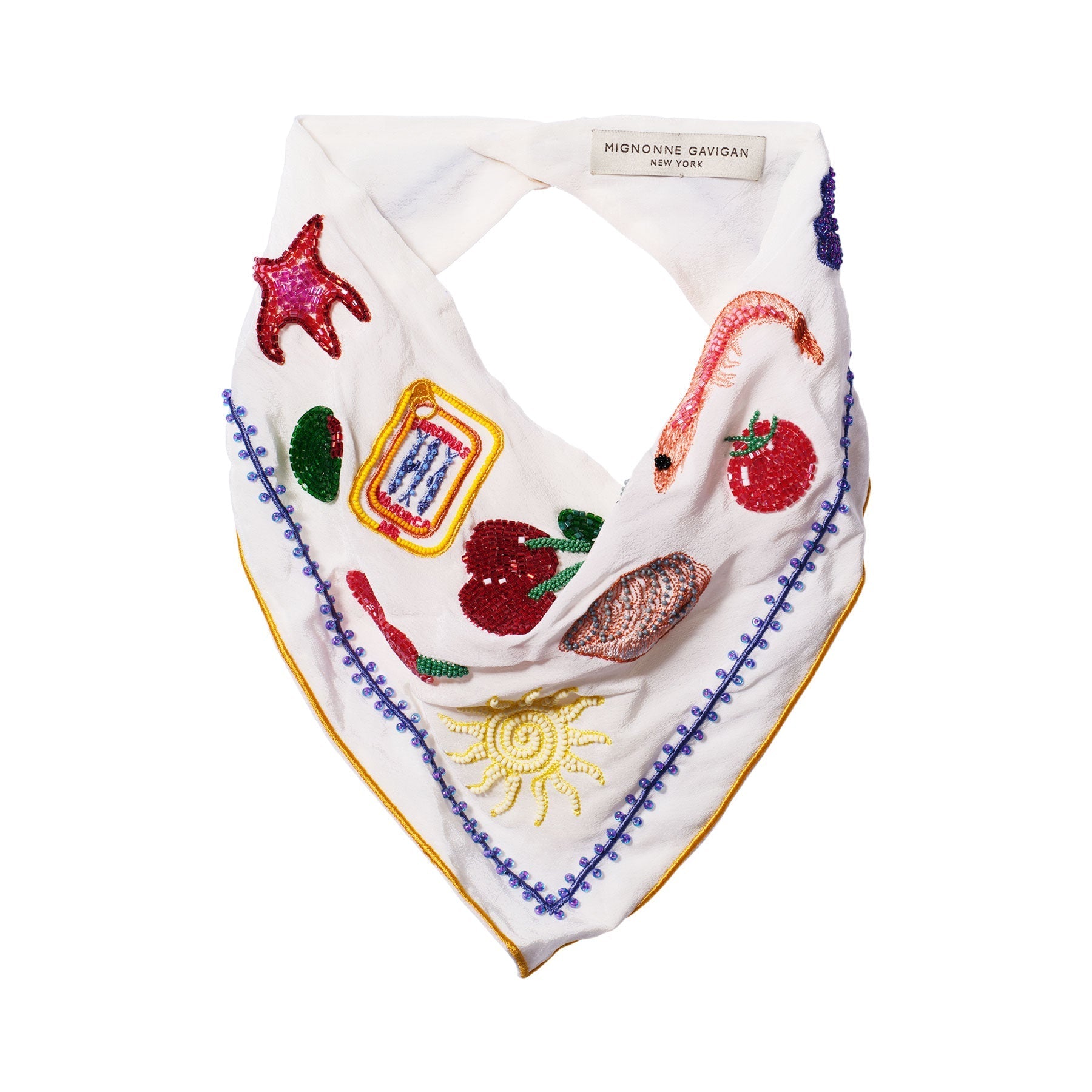 Mariela Silk Resort Bandana – Hand - Embroidered Coastal Motifs - Triniskies