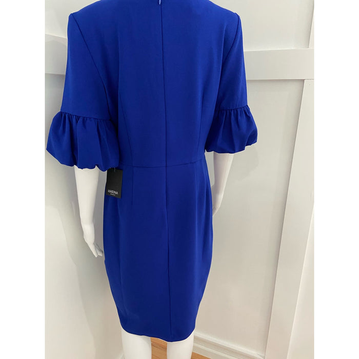 Marina 10 / Blue Marina Crepe Bubble Sleeve Blue Dress New in Plastic* Size 10 WD41