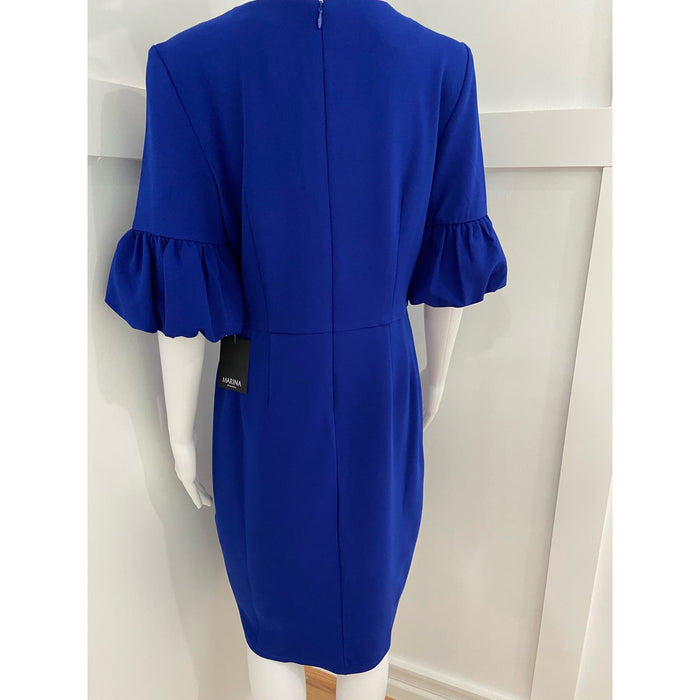 Marina 10 / Blue Marina Crepe Bubble Sleeve Blue Dress New in Plastic* Size 10 WD41