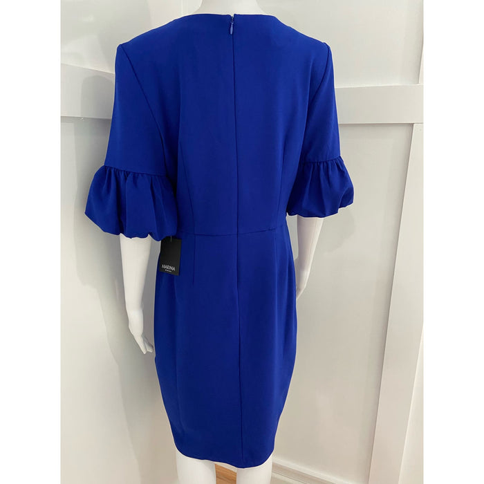 Marina 10 / Blue Marina Crepe Bubble Sleeve Blue Dress New in Plastic* Size 10 WD41