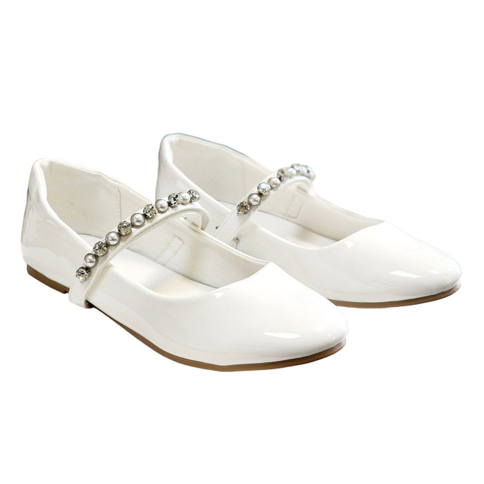 Mary Jane 5 / White / Patent Leather Kids Mary Jane Ballet Flats - Girls US Size 5 - $39.99 MSRP