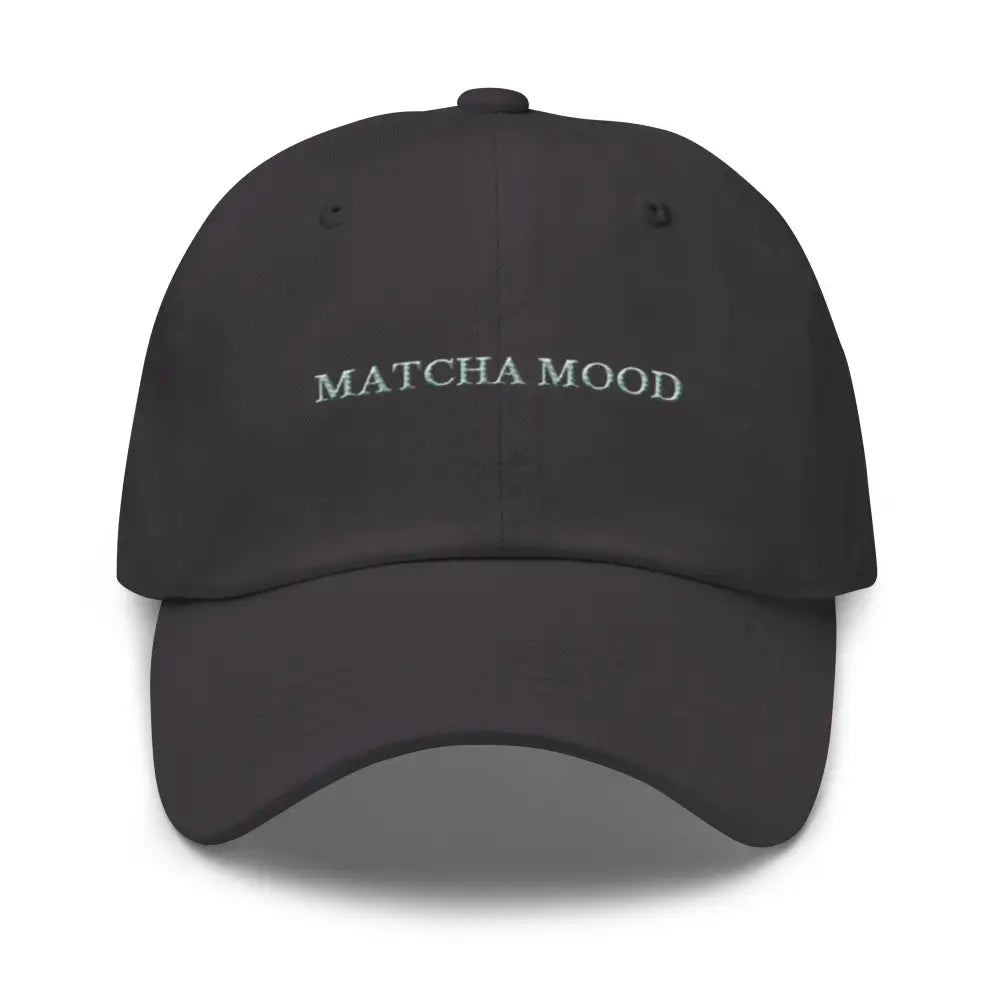Black Matcha Mood Embroidered Corduroy Baseball Cap by Trini Skies