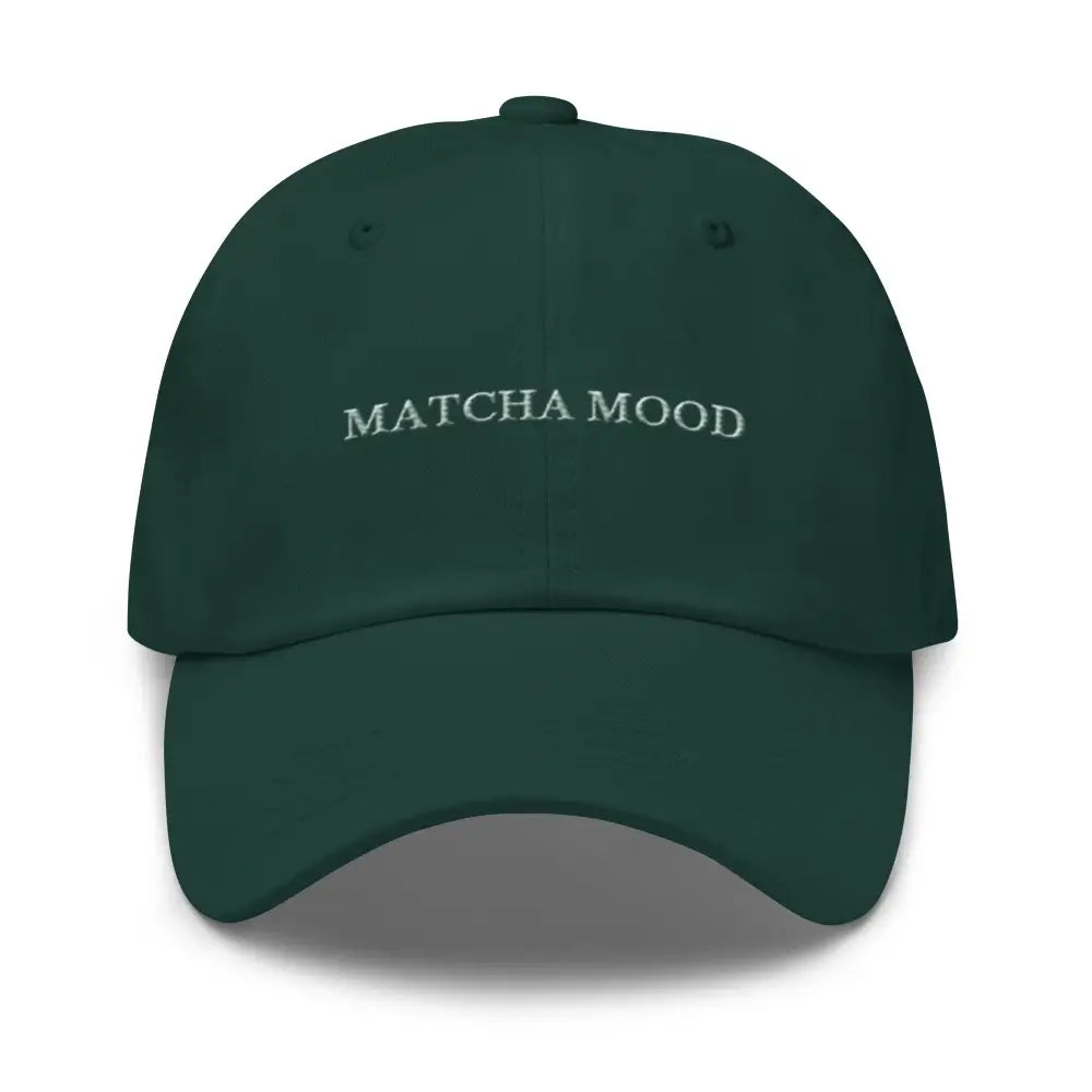 Dark green Matcha Mood embroidered Trini Skies baseball cap