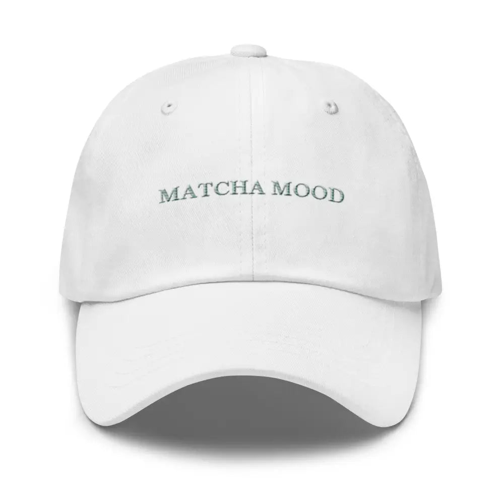 White Trini Skies matcha mood embroidered cotton baseball cap