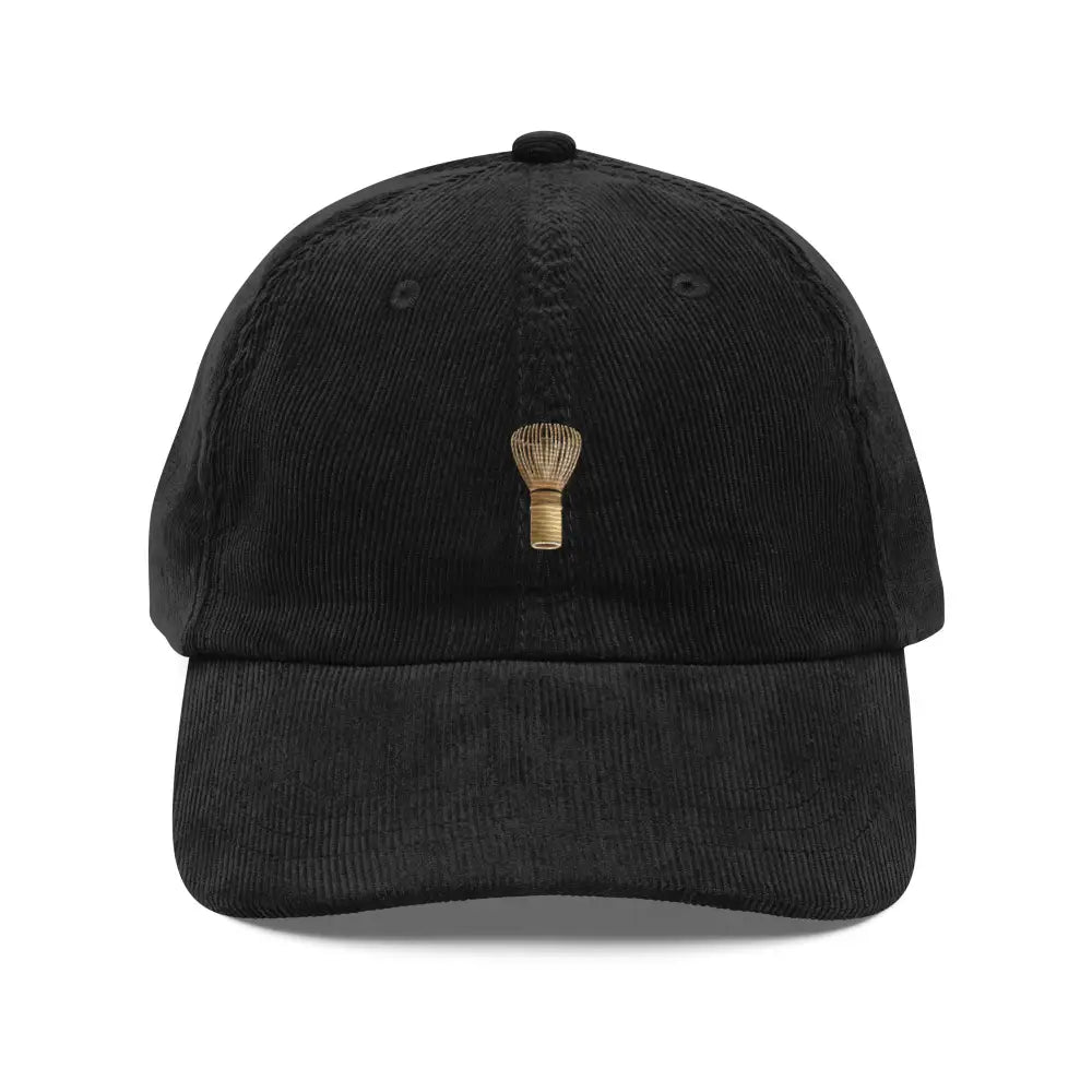 Black matcha whisk embroidered vintage corduroy cap