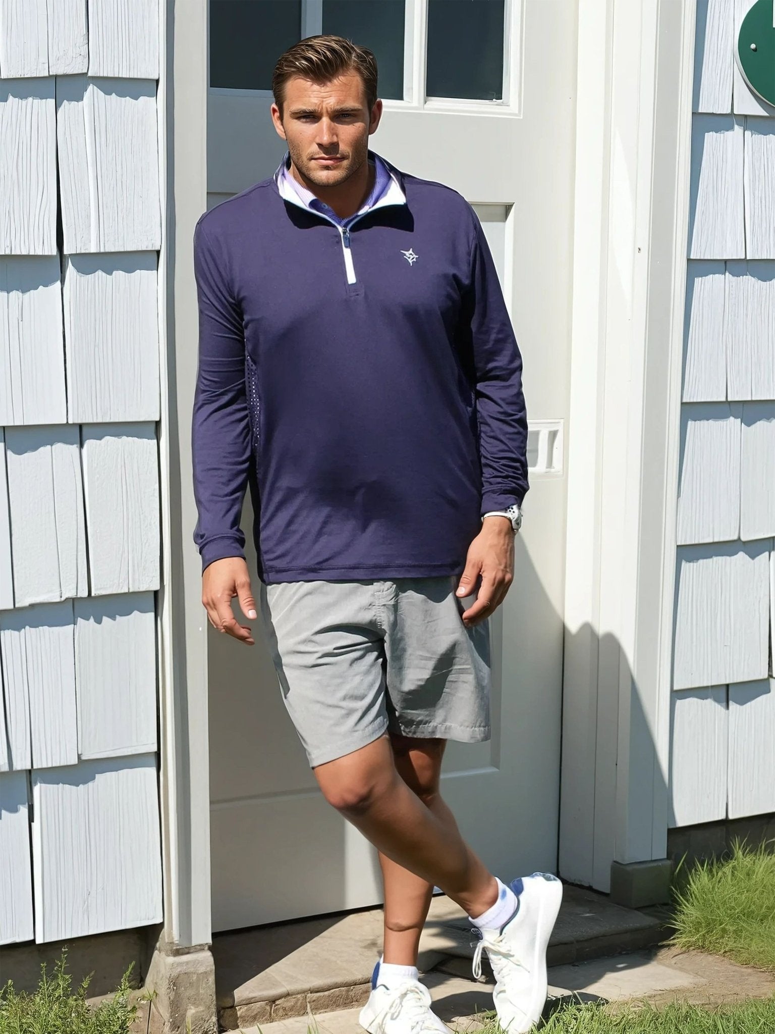 Men’s Performance Quarter Zip Pullover – Moisture Wicking SPF 50, Slate Blue - Triniskies