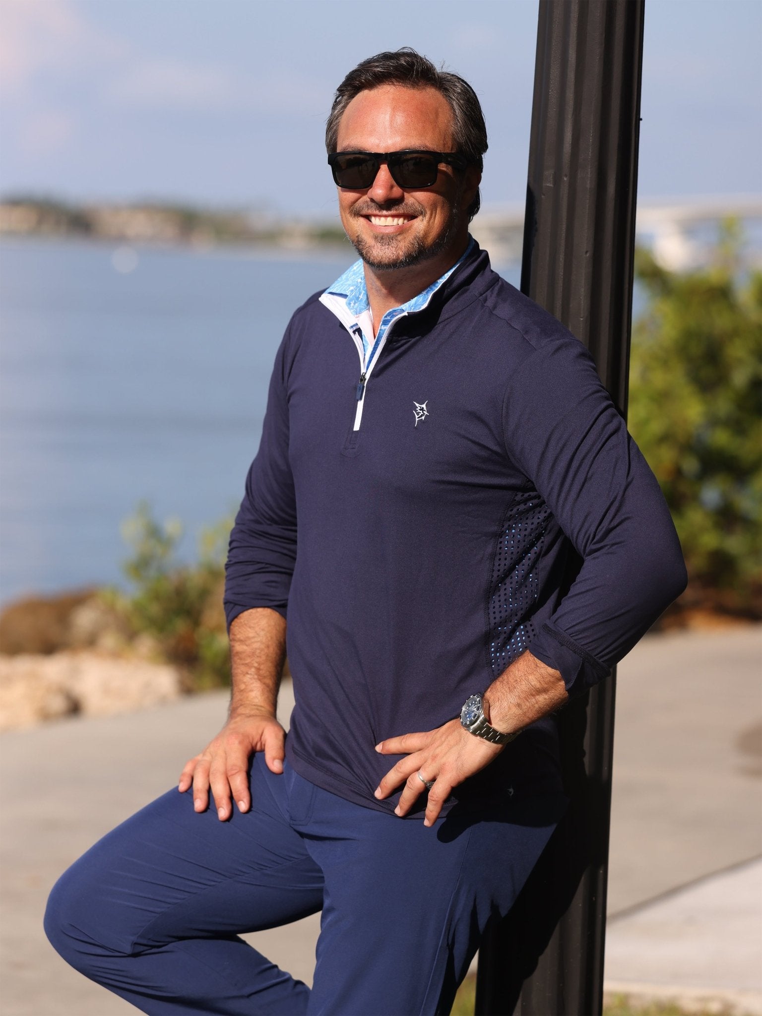 Men’s Performance Quarter Zip Pullover – Moisture Wicking SPF 50, Slate Blue - Triniskies