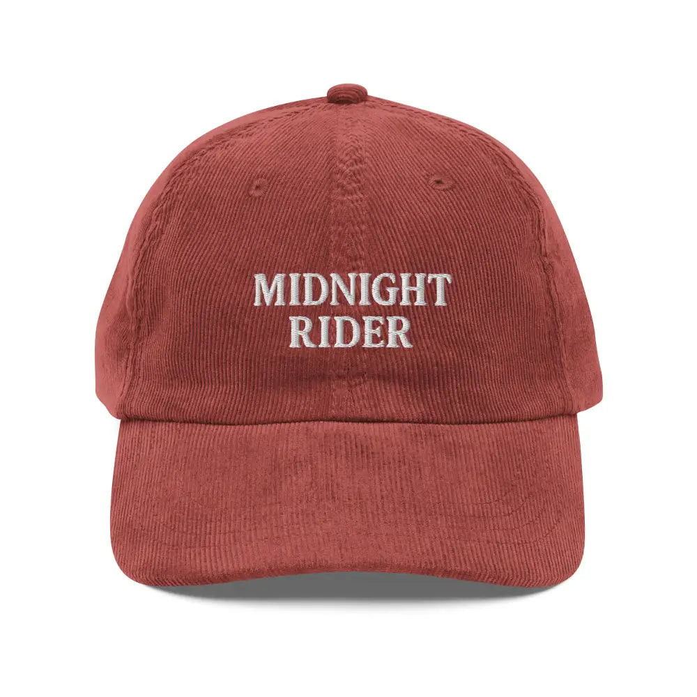Dark red midnight rider hat embroidered corduroy cap by Trini Skies Supply