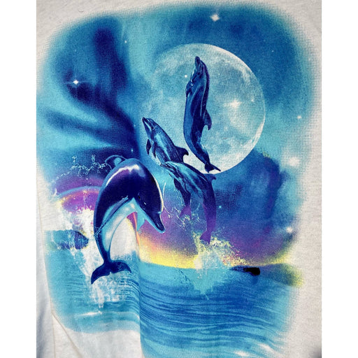 Mighty Fine 2XL / Blue Mighty Fine Ocean Graphic * Dolphins Crop T-Shirt - Beautiful Blue  SZ 2X WTS30