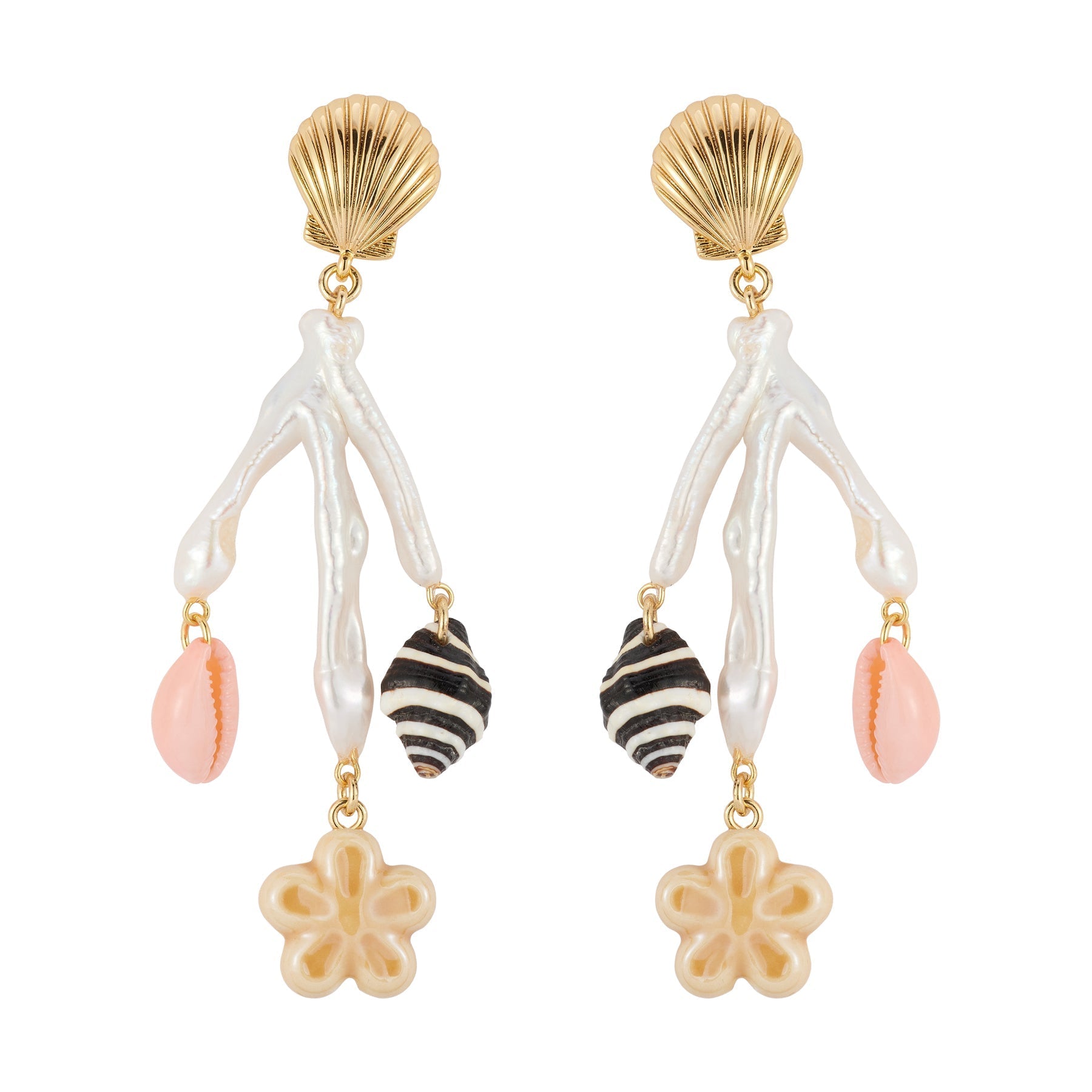 ✨ Mignonne Gavigan Avra Earrings – Golden Shell & Pearl Statement Drops - Triniskies