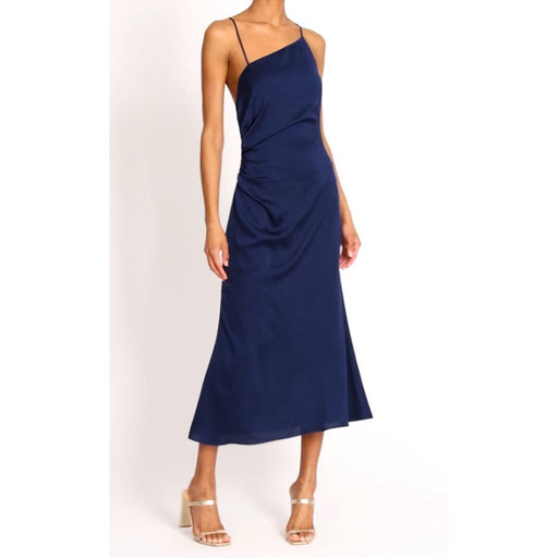 Milly Minis 2 / Blue Milly Electra Satin Slip Navy Blue Dress SZ 2 * wom889