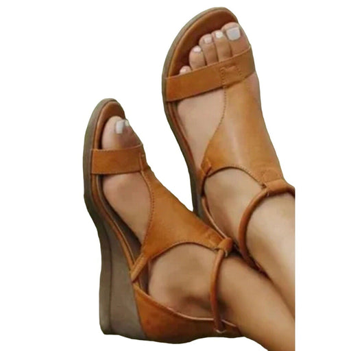 Minetom Shoes Female / Brown / ADULT Minetom Women’s Flat Wedge Sandals Size 8 Faux Leather Platform Open Toe Shoes