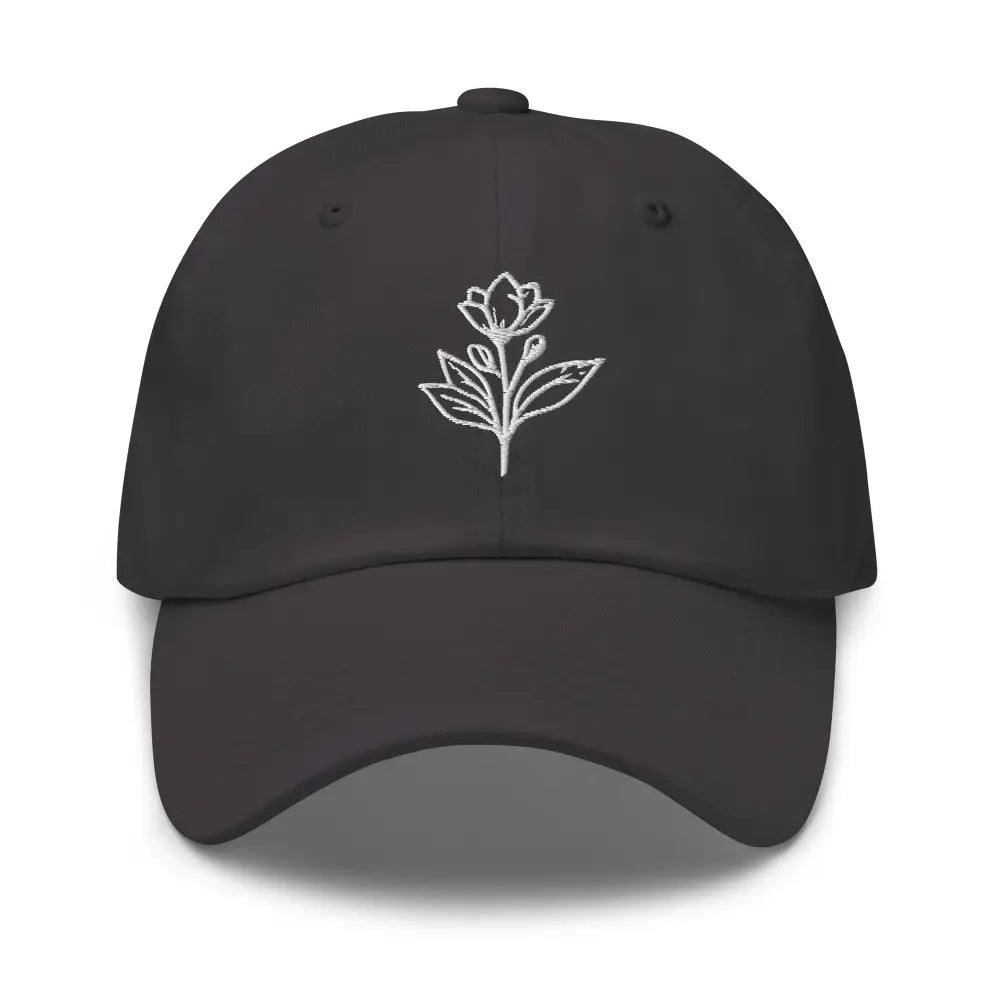 Khaki minimalist embroidered floral line art dad hat side view – adjustable cotton cap