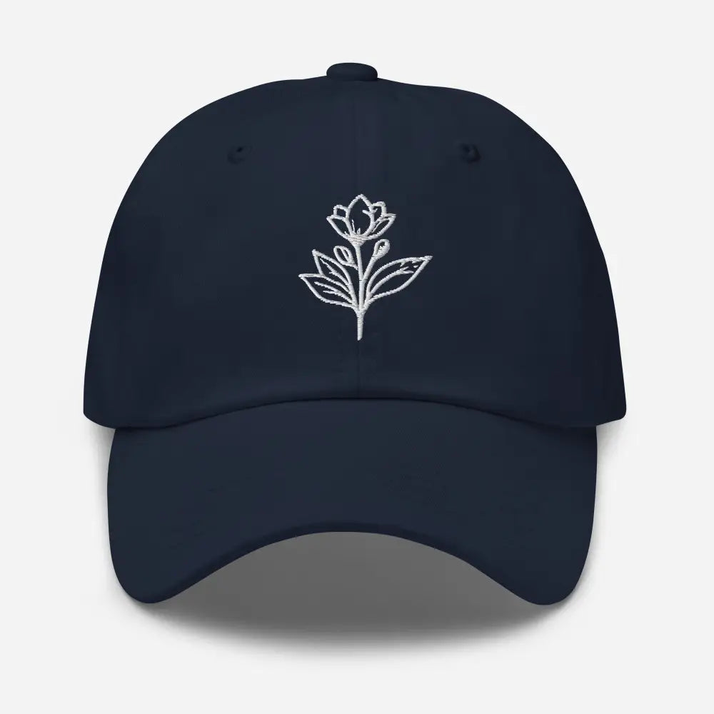 Navy minimalist embroidered floral line art dad hat – adjustable cotton baseball cap