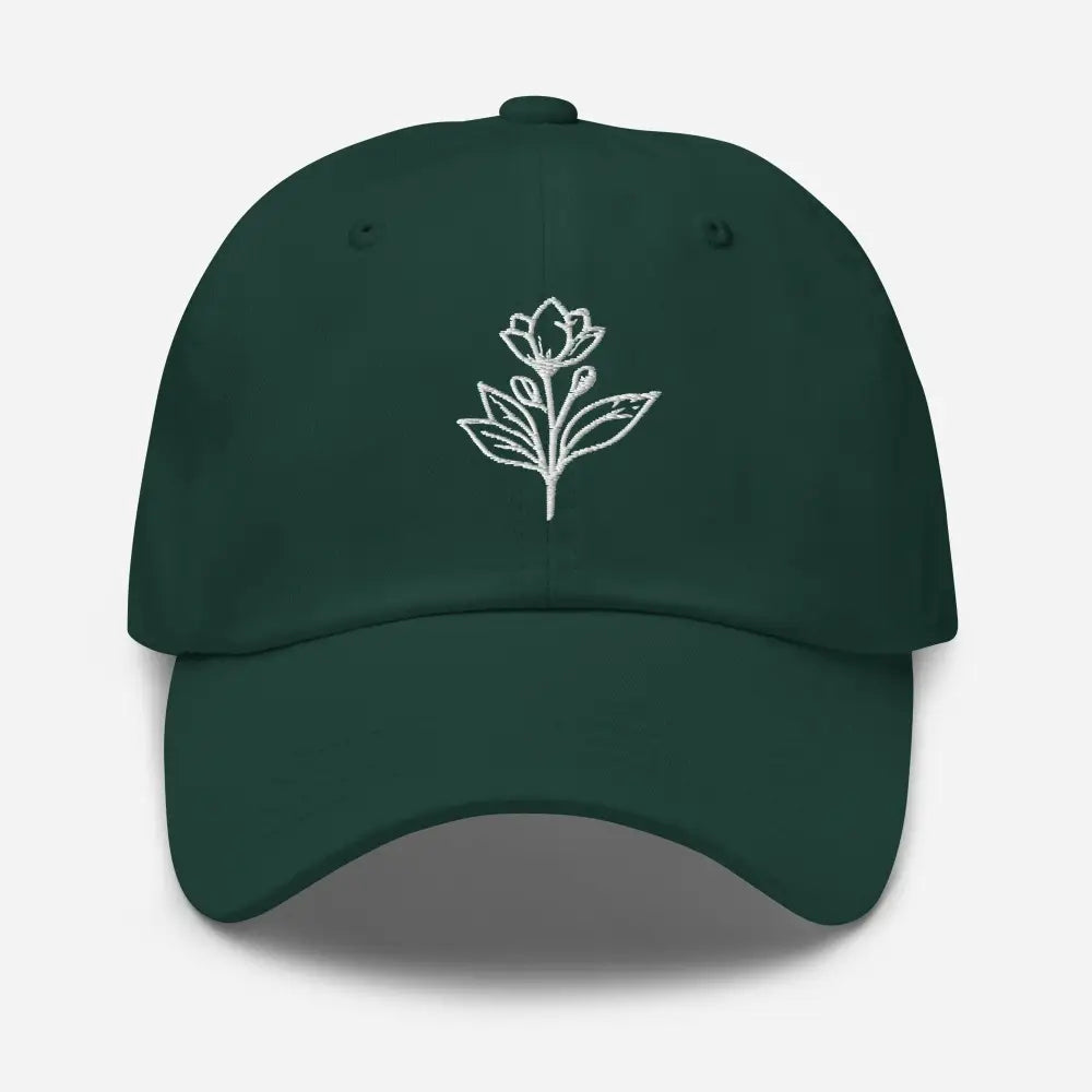 Spruce green minimalist embroidered floral line art dad hat – adjustable cotton cap