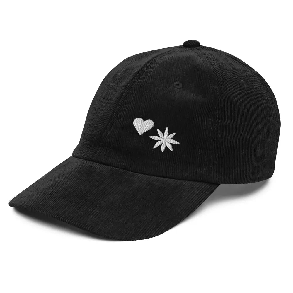 Black minimalist embroidered heart vintage corduroy hat – adjustable brass buckle cap