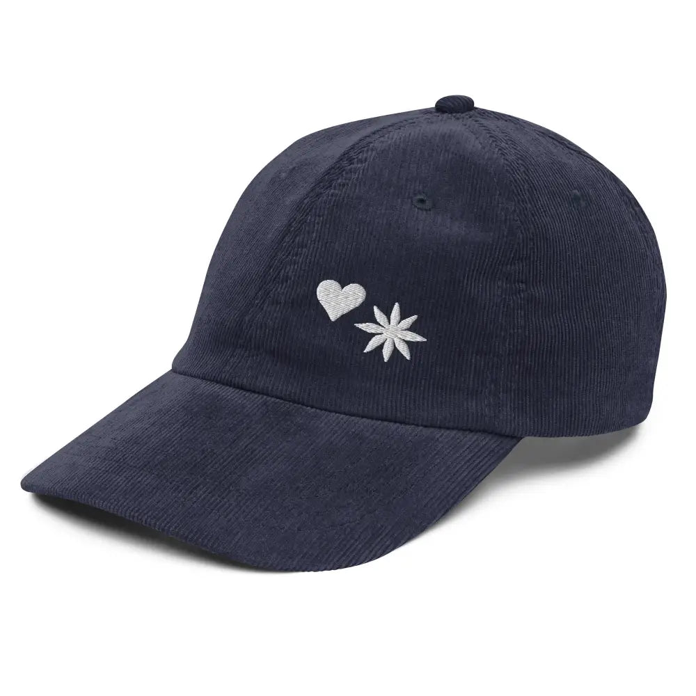 Navy minimalist embroidered heart vintage corduroy hat – adjustable baseball cap for women