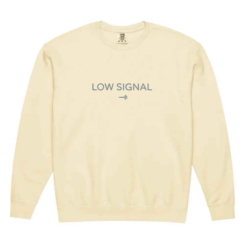 Low Signal embroidered cream crewneck sweatshirt with logo