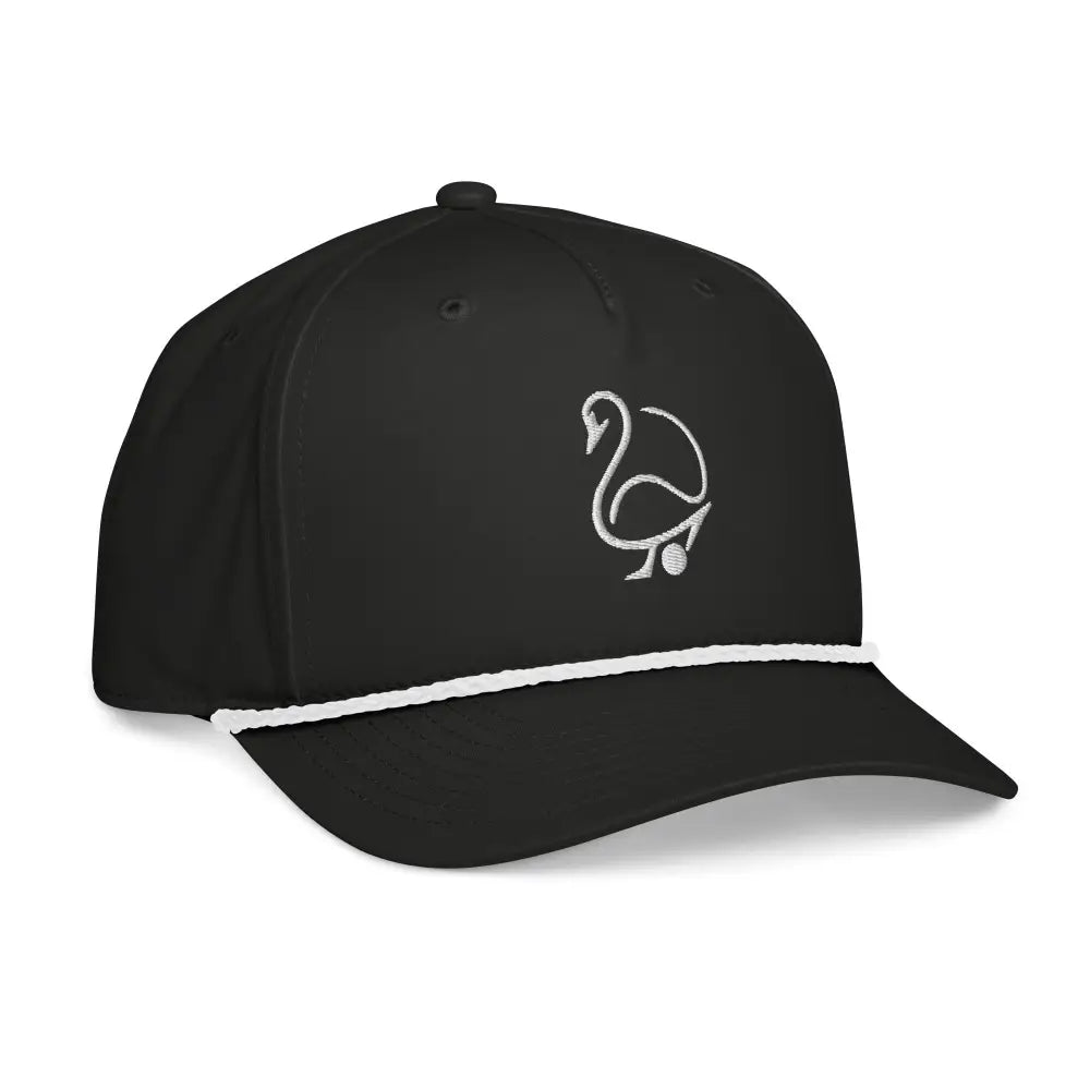 Minimalist swan golf embroidered rope cap with white Trini Skies logo