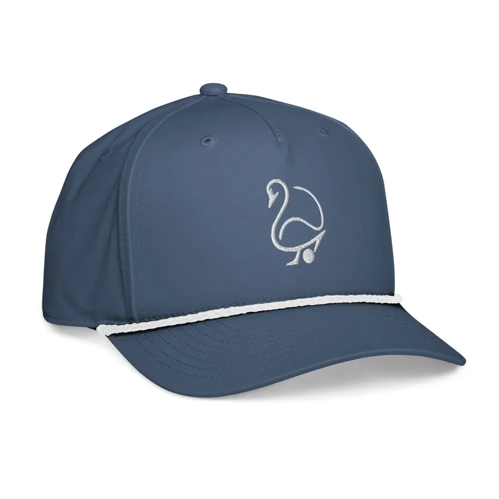 Minimalist Swan Golf embroidered rope cap in navy blue with white braid