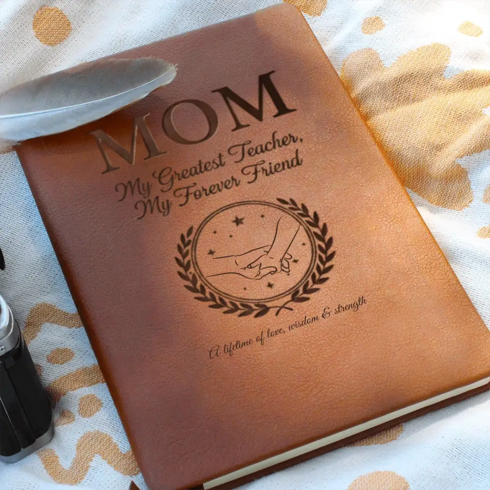 Personalized mom journal with brown leather embossed cover