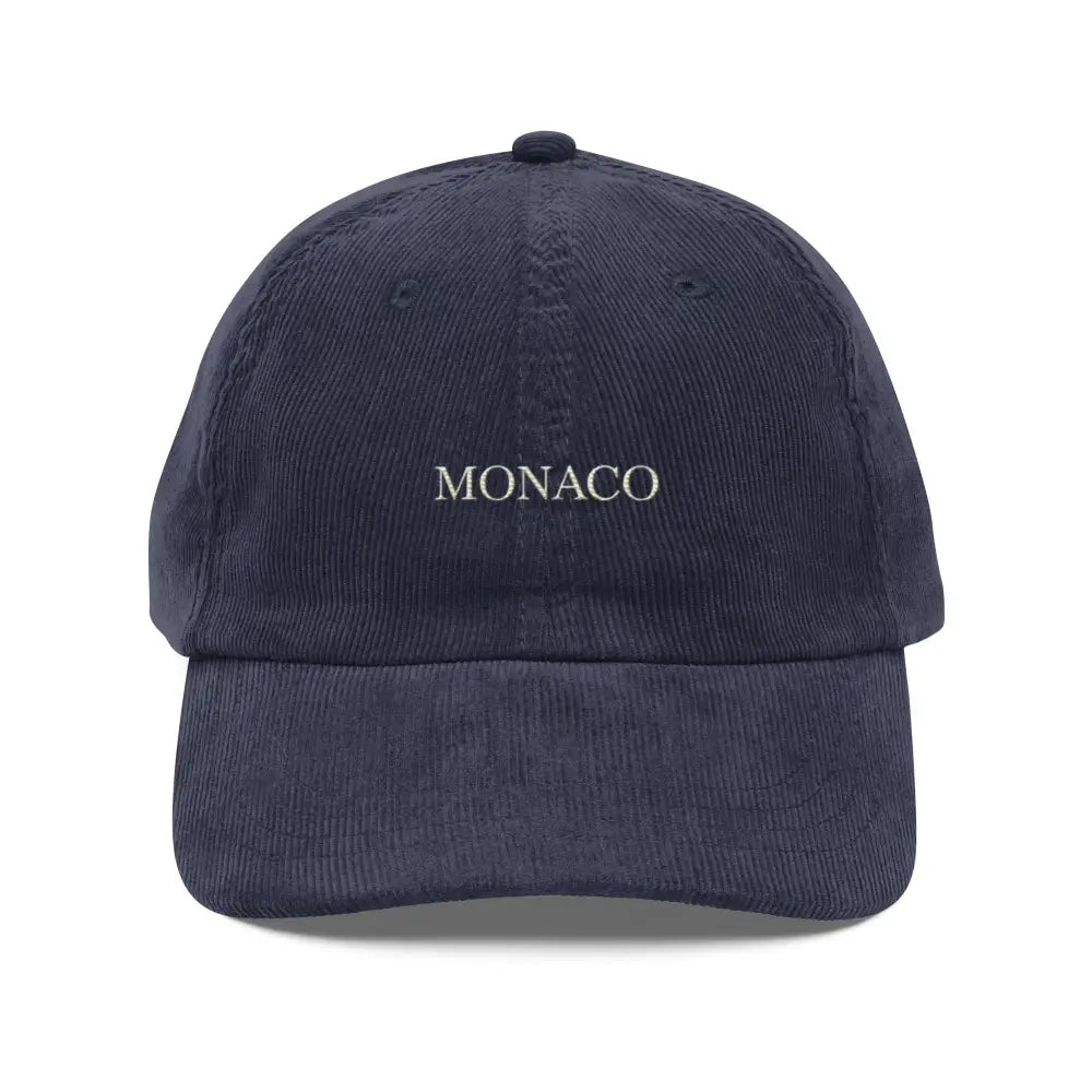 Trini Skies Monaco embroidered vintage corduroy cap in navy blue