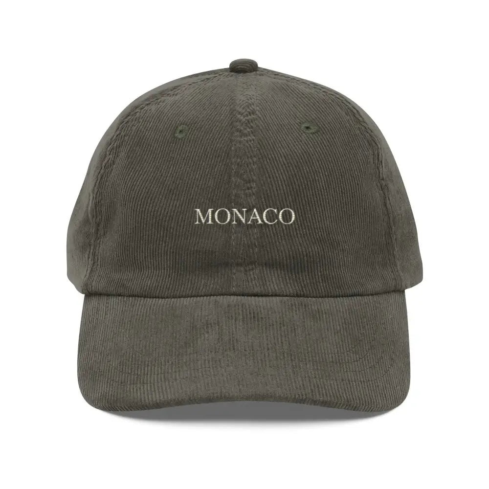 Trini Skies Monaco embroidered vintage corduroy cap in dark green