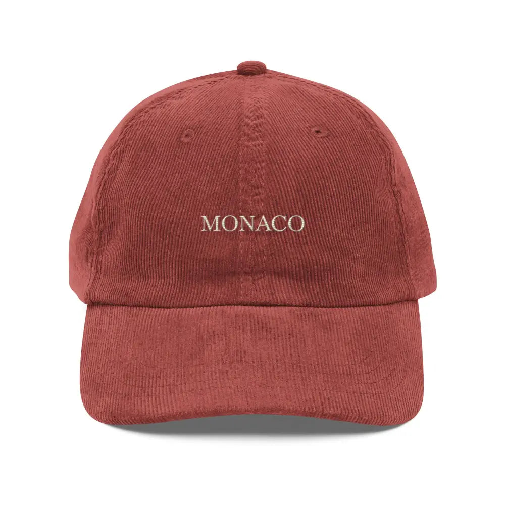 Trini Skies Monaco embroidered vintage corduroy cap in reddish-brown