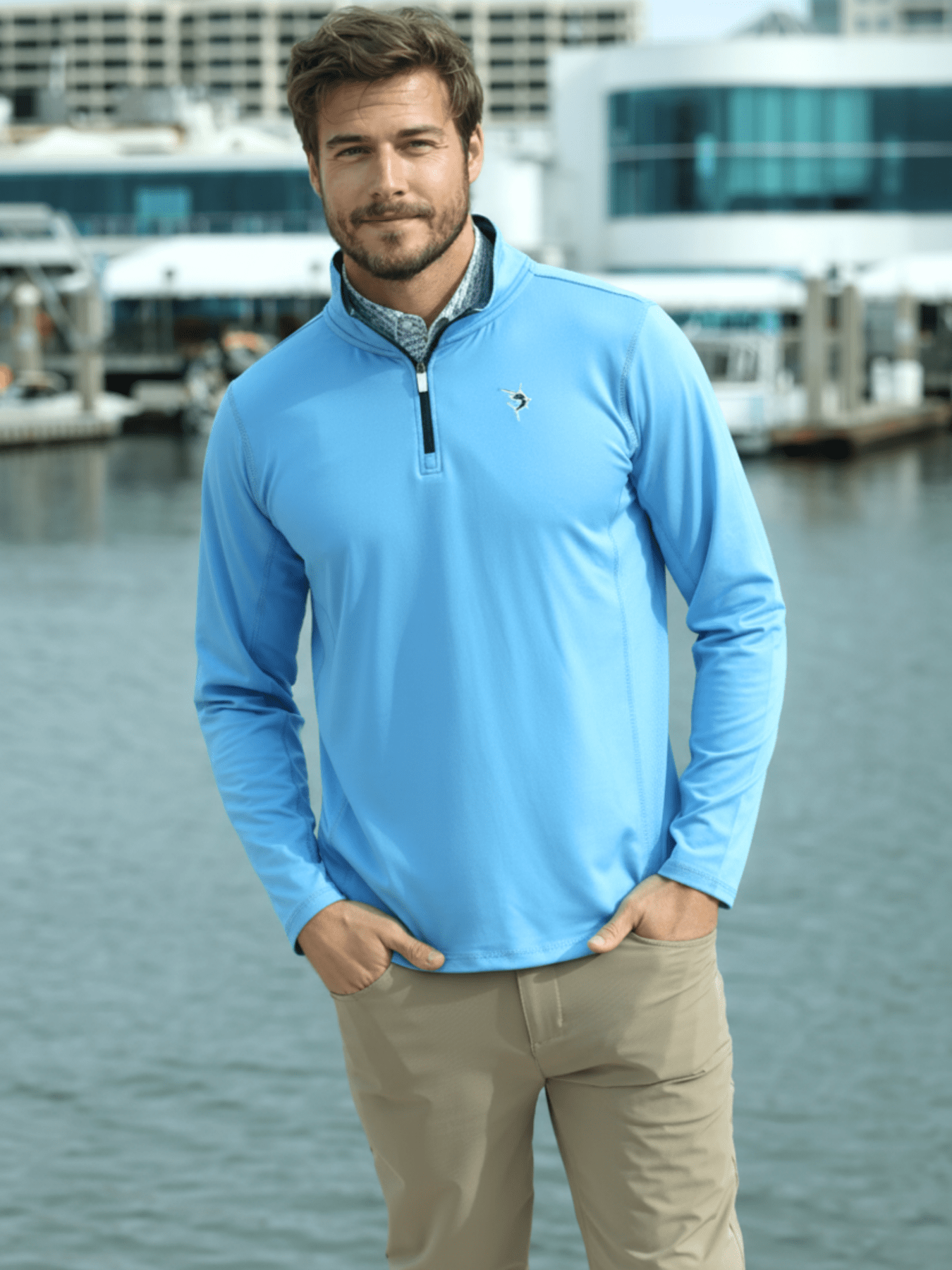 Montauk Quarter Zip Light Blue - Performance Golf Pullover - Triniskies