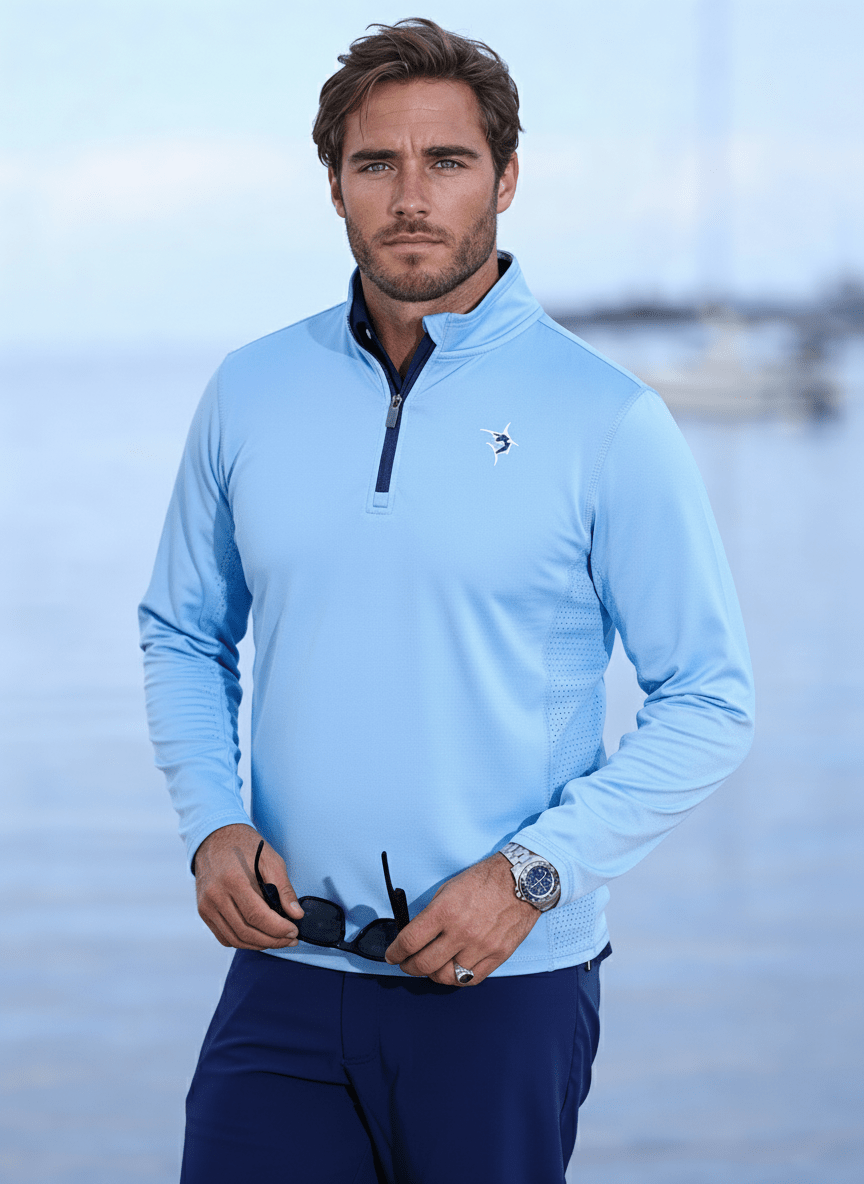 Montauk Quarter Zip Light Blue - Performance Golf Pullover - Triniskies