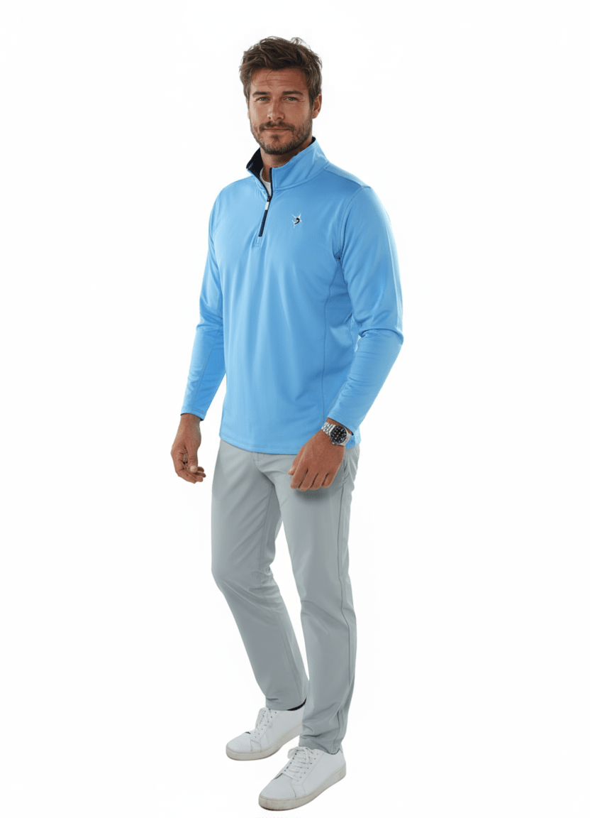 Montauk Quarter Zip Light Blue - Performance Golf Pullover - Triniskies